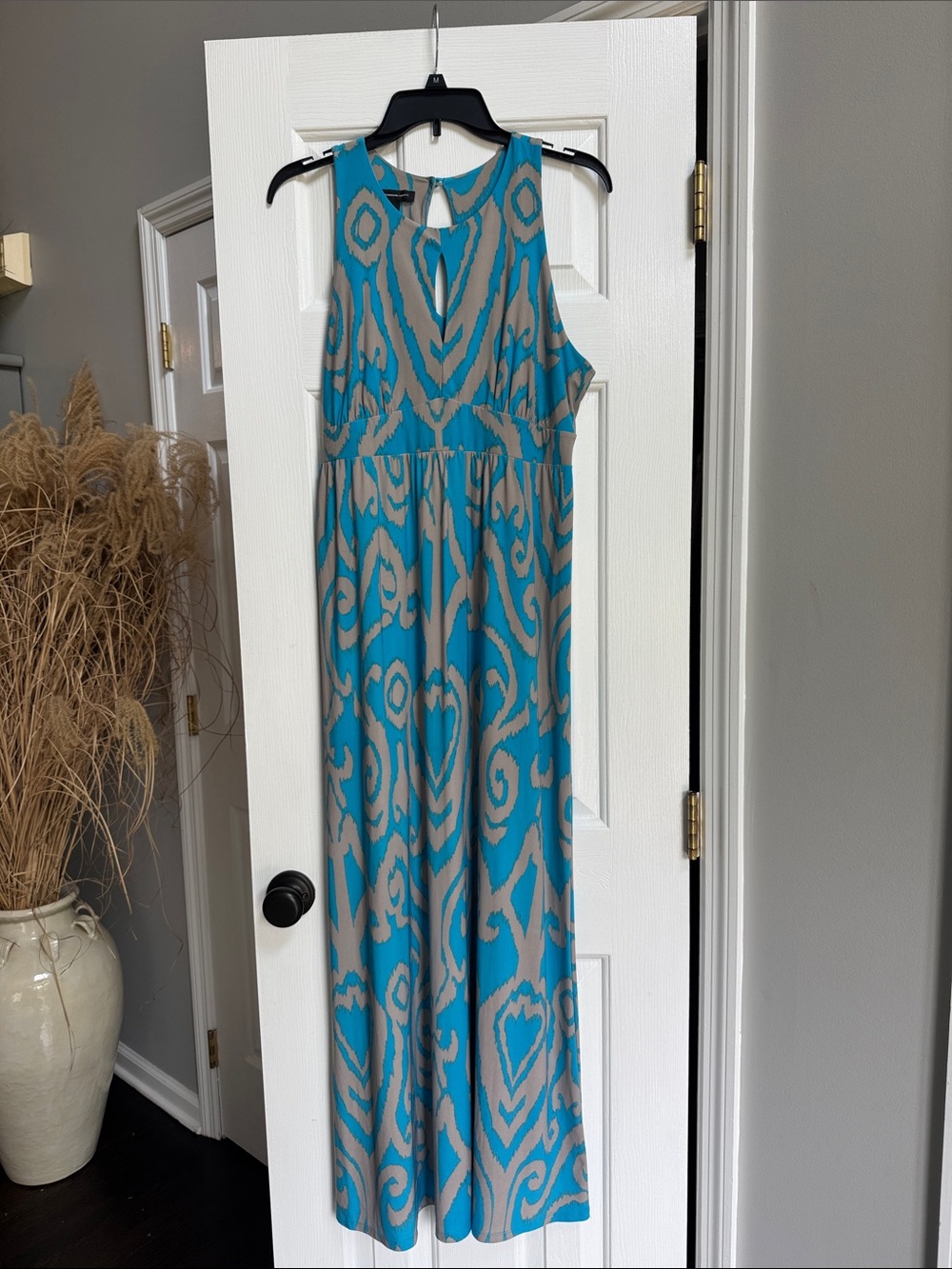 INC International Concepts Teal and Taupe Abstract Print Dress
